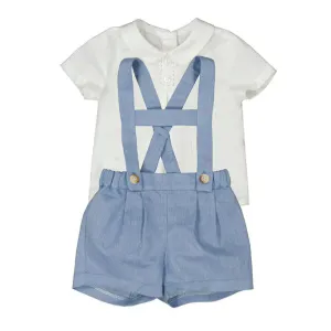 Blue Suspender Short and Collared Shirt