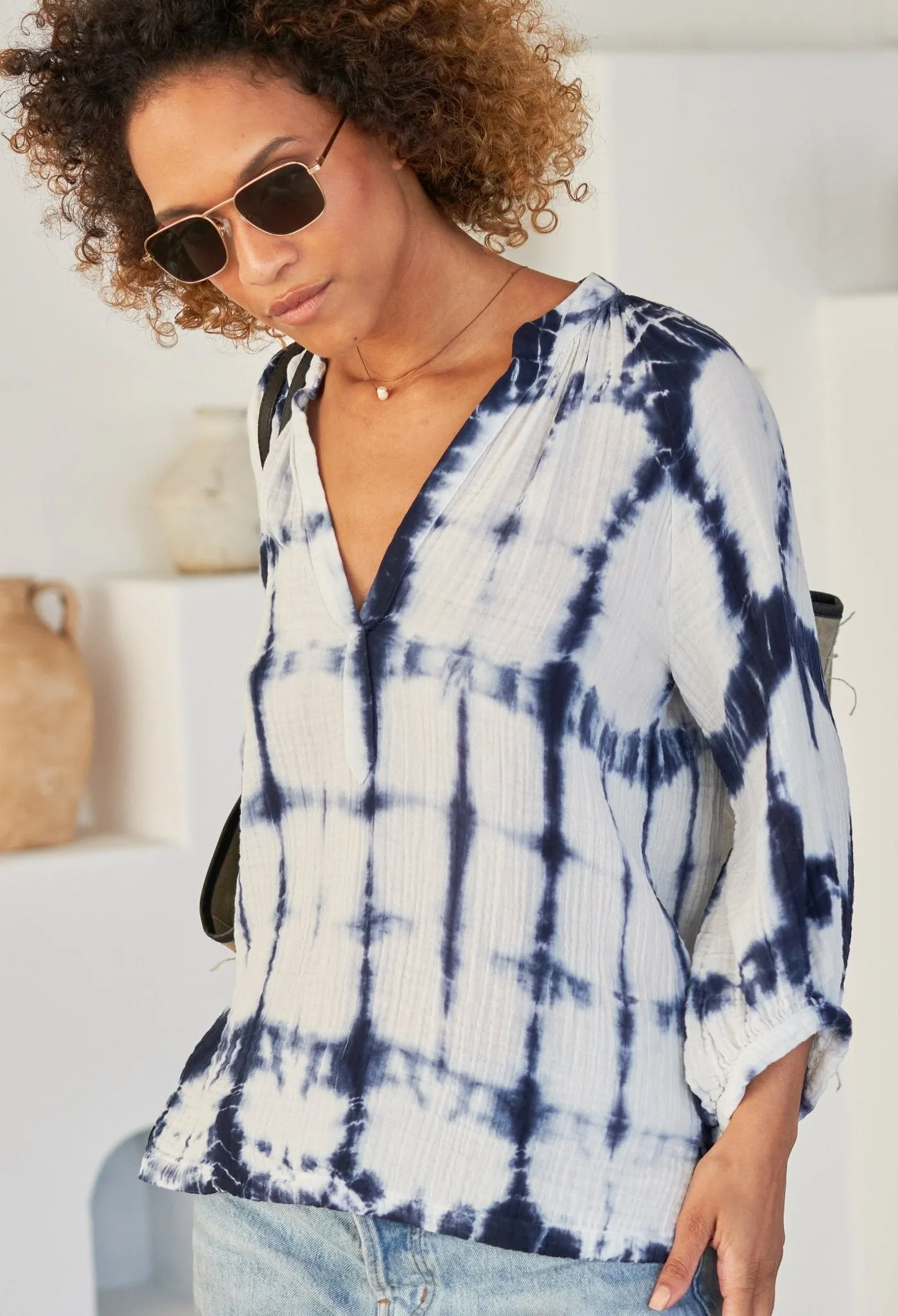 Blue Tile Gauze Top