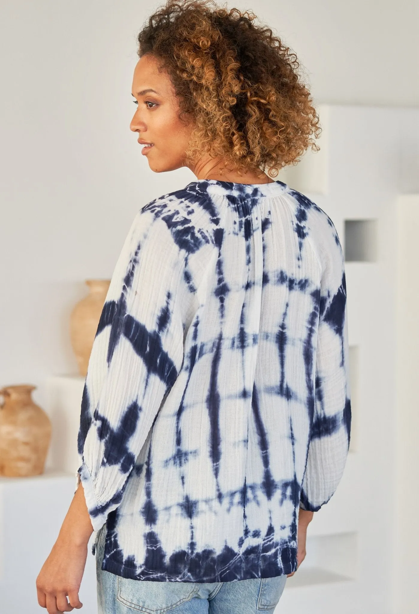 Blue Tile Gauze Top