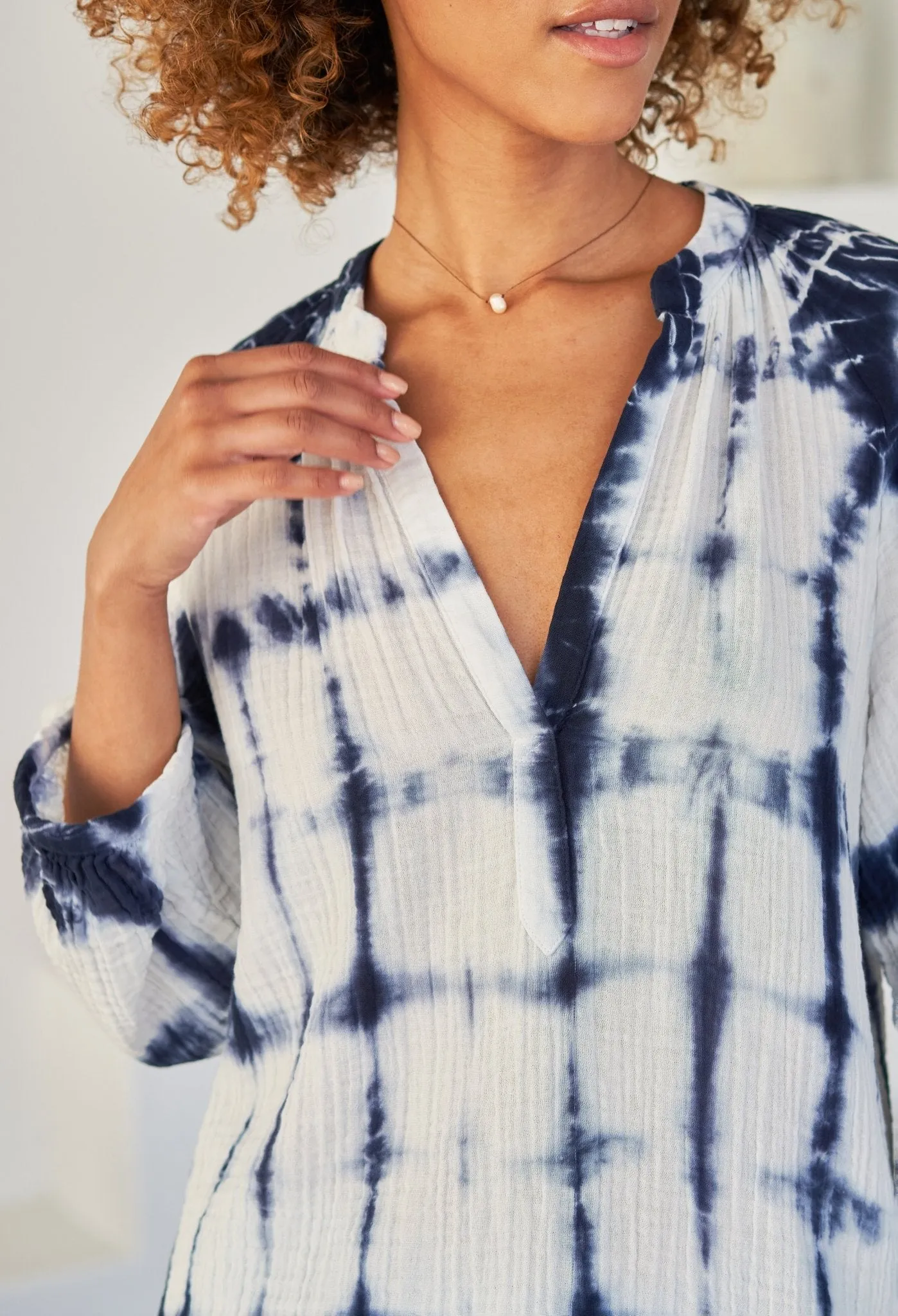 Blue Tile Gauze Top