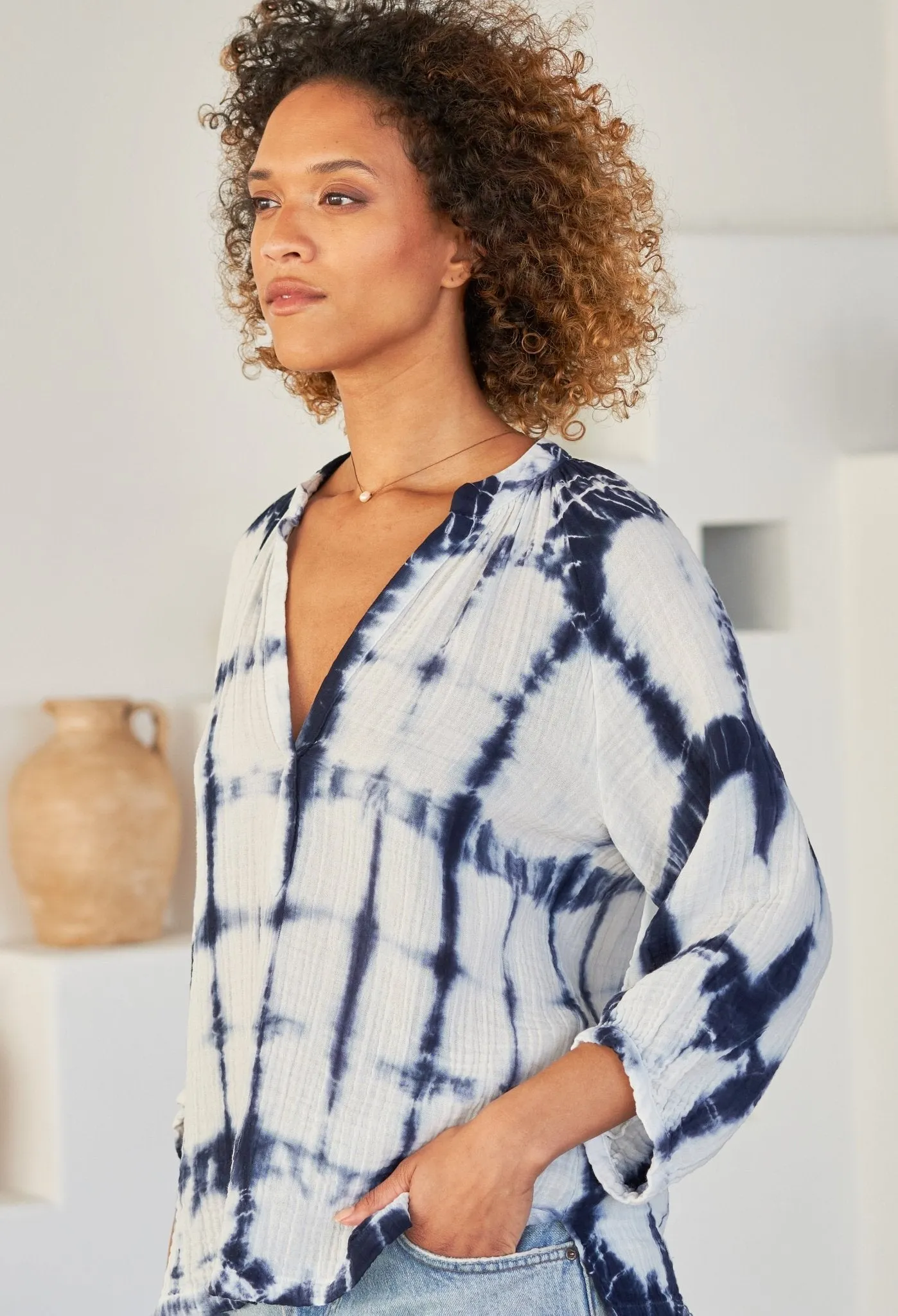 Blue Tile Gauze Top