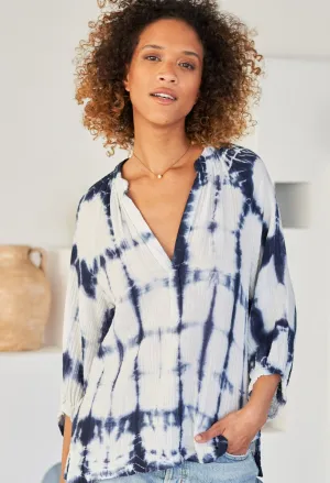 Blue Tile Gauze Top