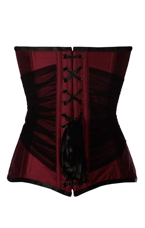 Brady Embroidered Burgundy Taffeta Overbust Corset