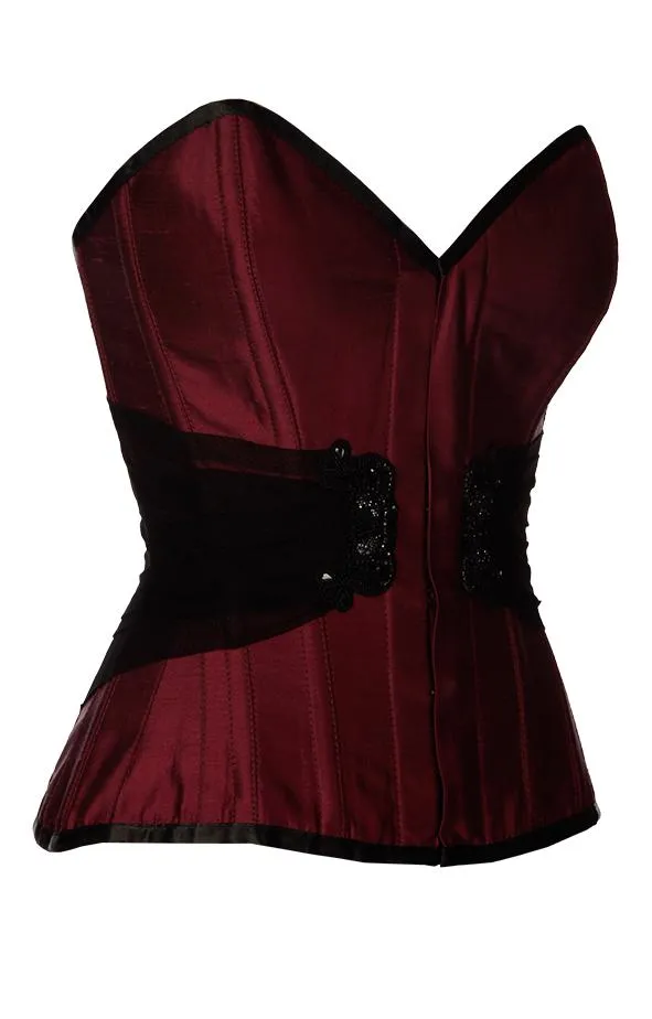 Brady Embroidered Burgundy Taffeta Overbust Corset