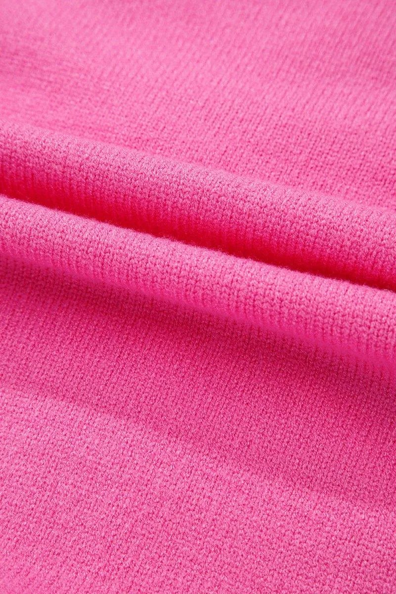 Bright Pink Corduroy Big Bow Casual Sweater