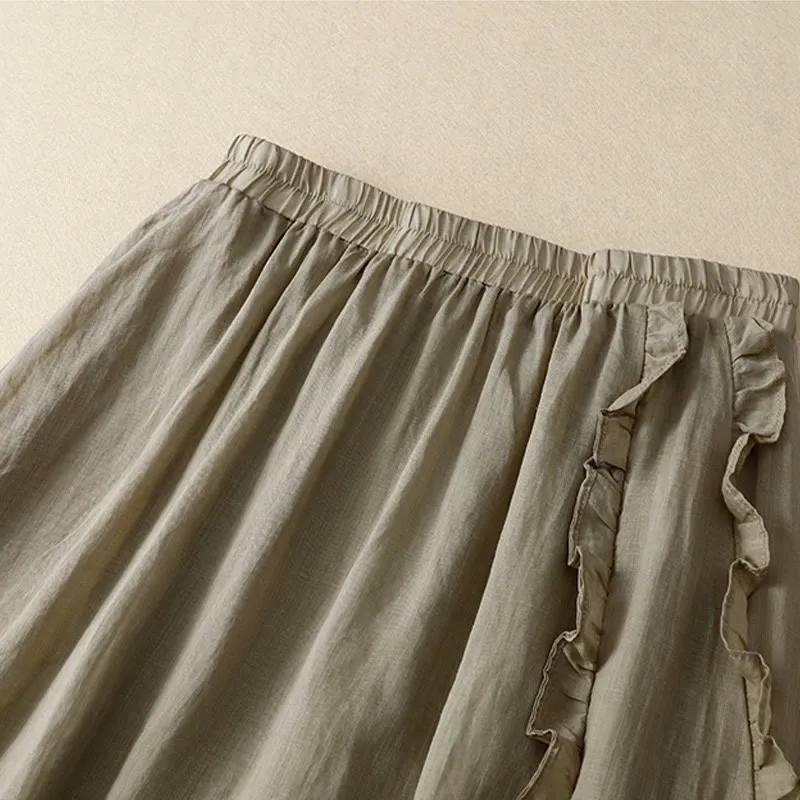 Buddha Stones Summer Plain Ruffle Design Women's Cotton Skirt