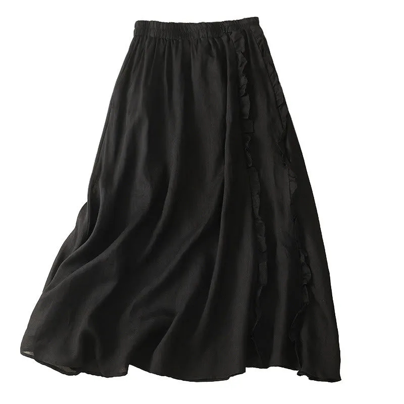 Buddha Stones Summer Plain Ruffle Design Women's Cotton Skirt