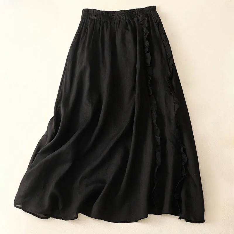 Buddha Stones Summer Plain Ruffle Design Women's Cotton Skirt
