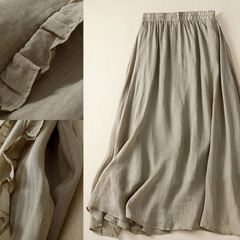 Buddha Stones Summer Plain Ruffle Design Women's Cotton Skirt