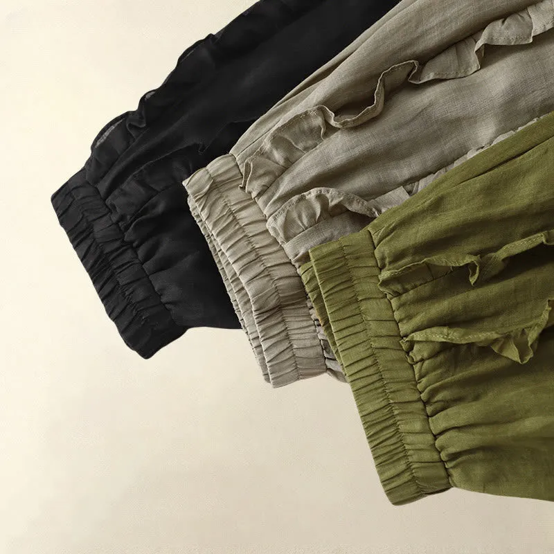 Buddha Stones Summer Plain Ruffle Design Women's Cotton Skirt