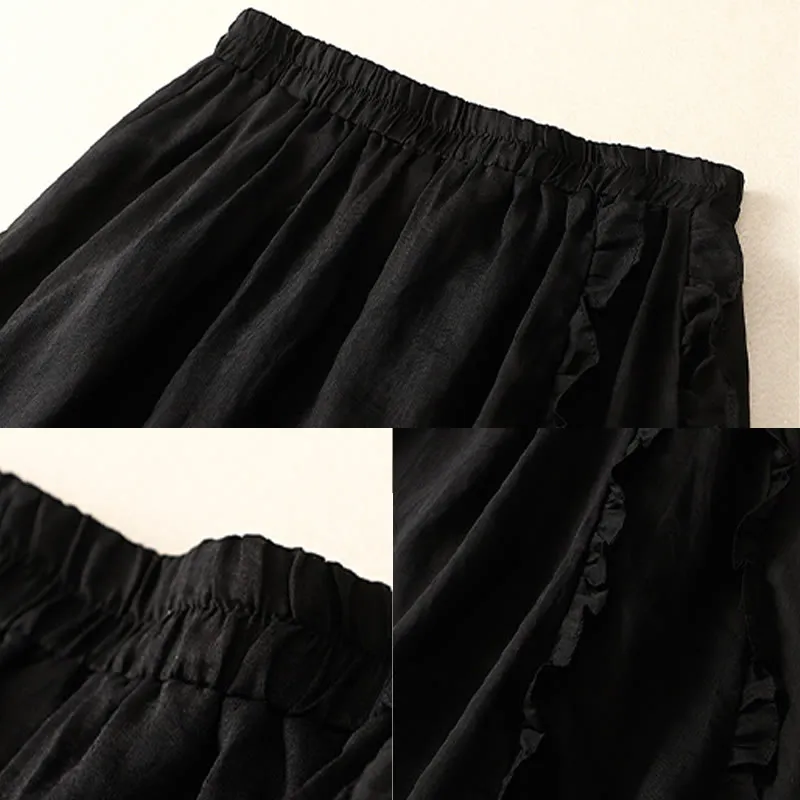 Buddha Stones Summer Plain Ruffle Design Women's Cotton Skirt