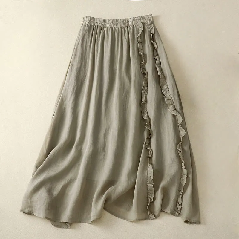 Buddha Stones Summer Plain Ruffle Design Women's Cotton Skirt