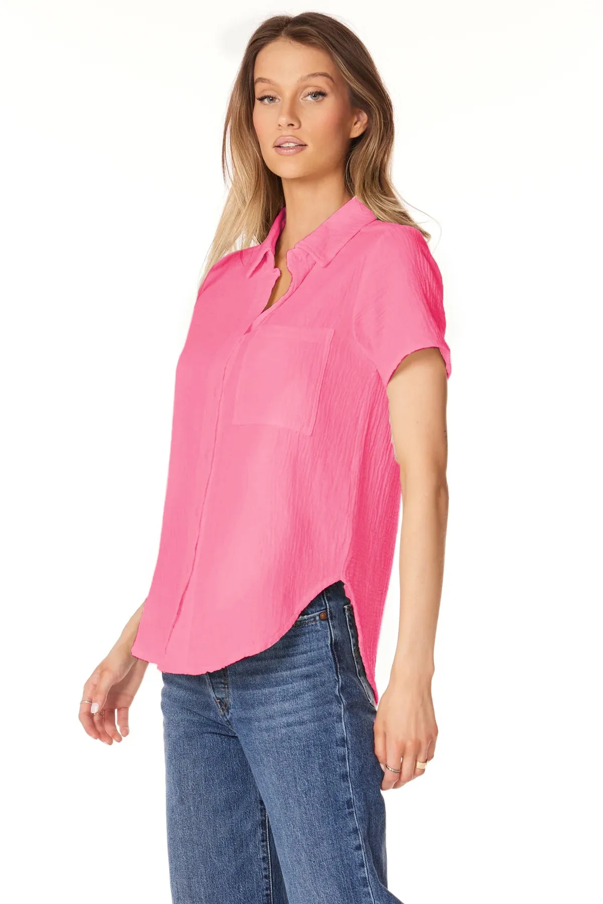 Button Front Collar Shirt - Tropical Pink