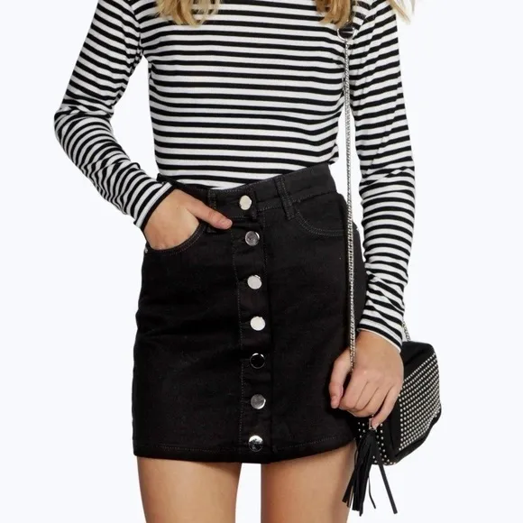 CACHÉ CACHÉ denim black button front skirt size:38