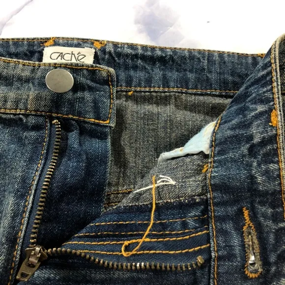 Cache Dark Wash Bedazzled Jeweled Denim Skirt