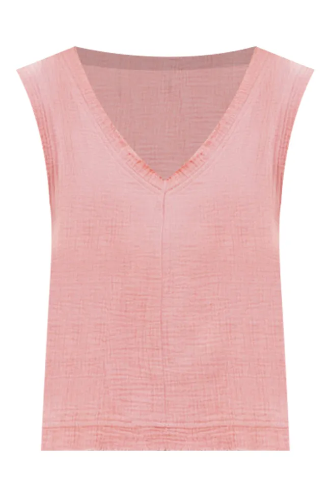 Call To Action Terracotta Frayed Hem Gauze Tank FINAL SALE