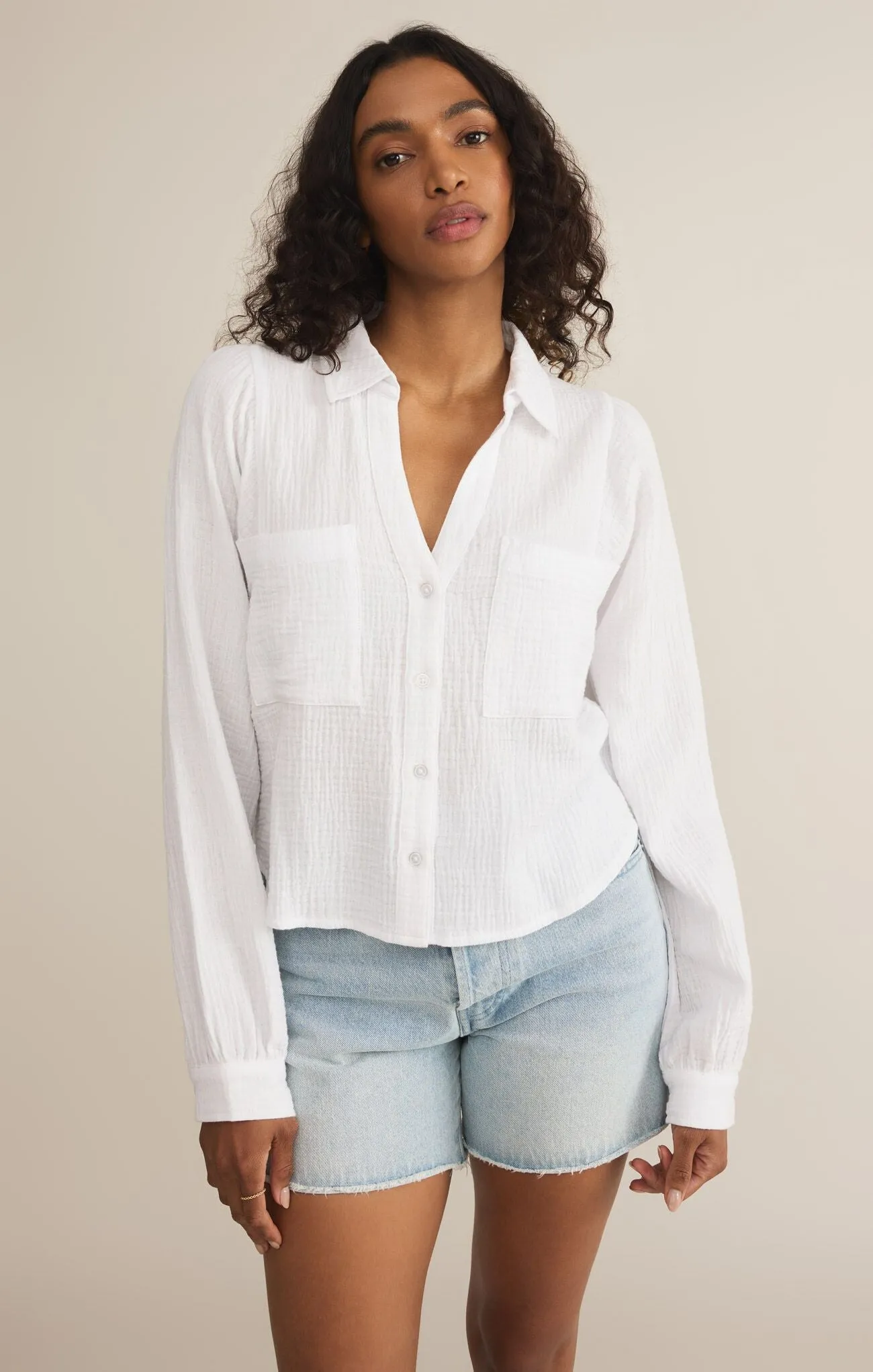 Campo Button Up Gauze Top in White