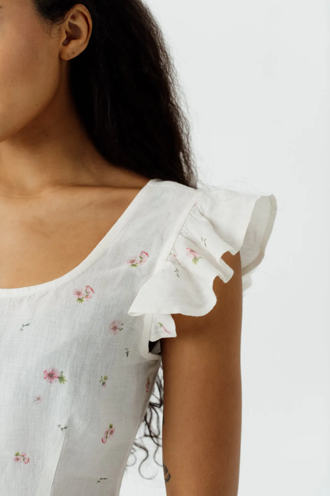 Carmen Top, Ruffle Sleeve, Apple Blossom