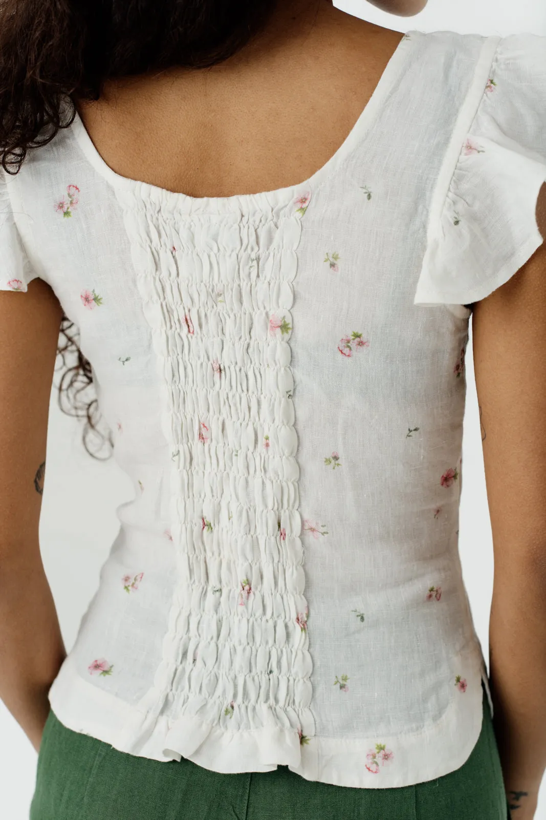 Carmen Top, Ruffle Sleeve, Apple Blossom