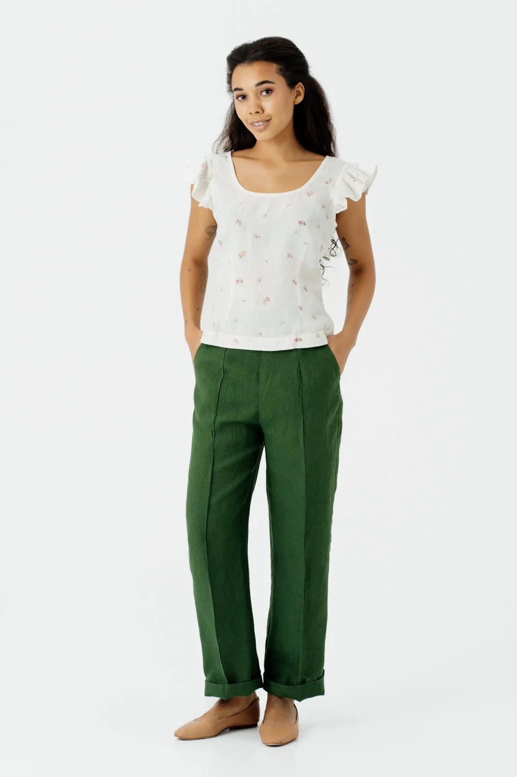 Carmen Top, Ruffle Sleeve, Apple Blossom
