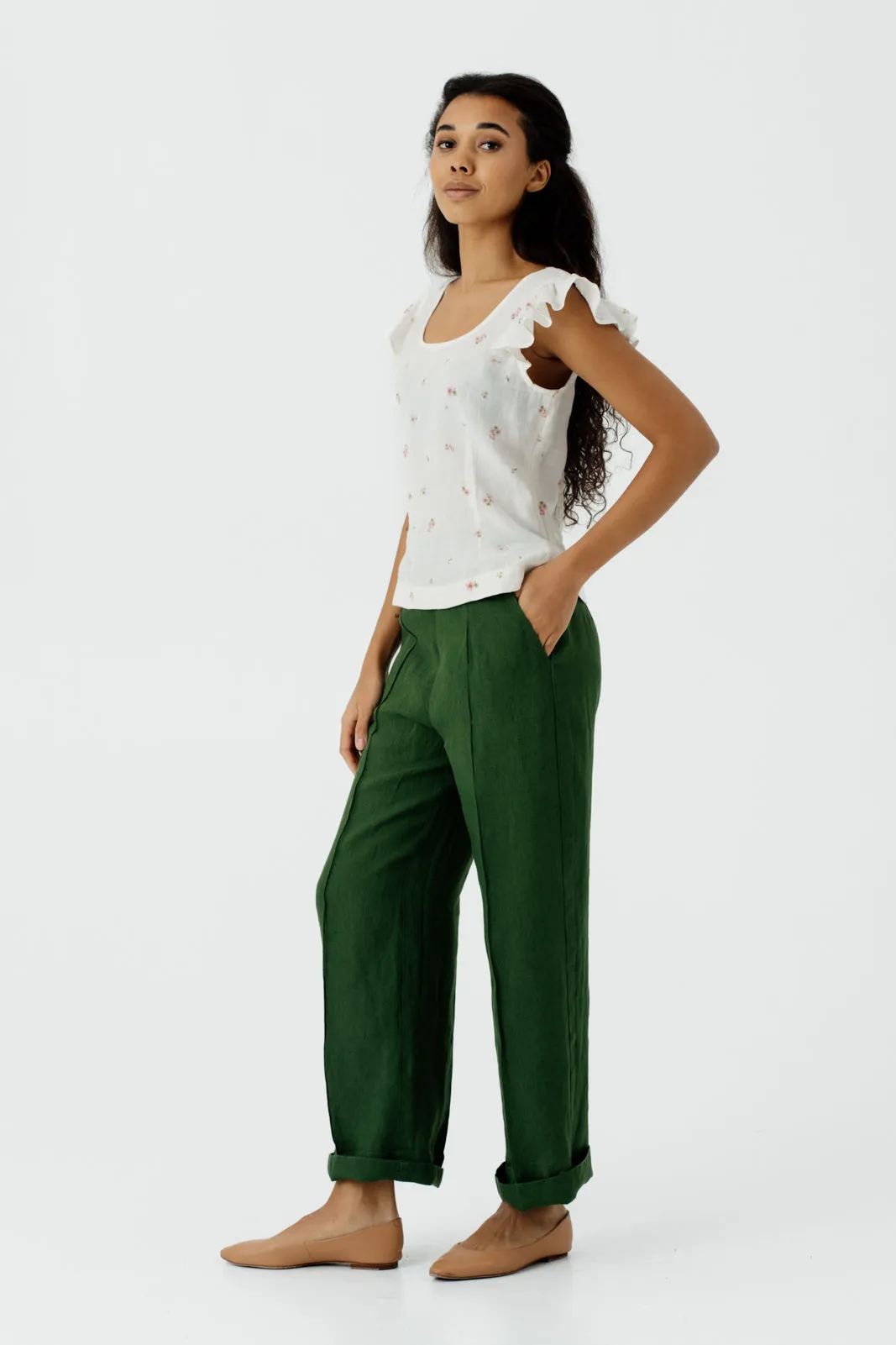 Carmen Top, Ruffle Sleeve, Apple Blossom
