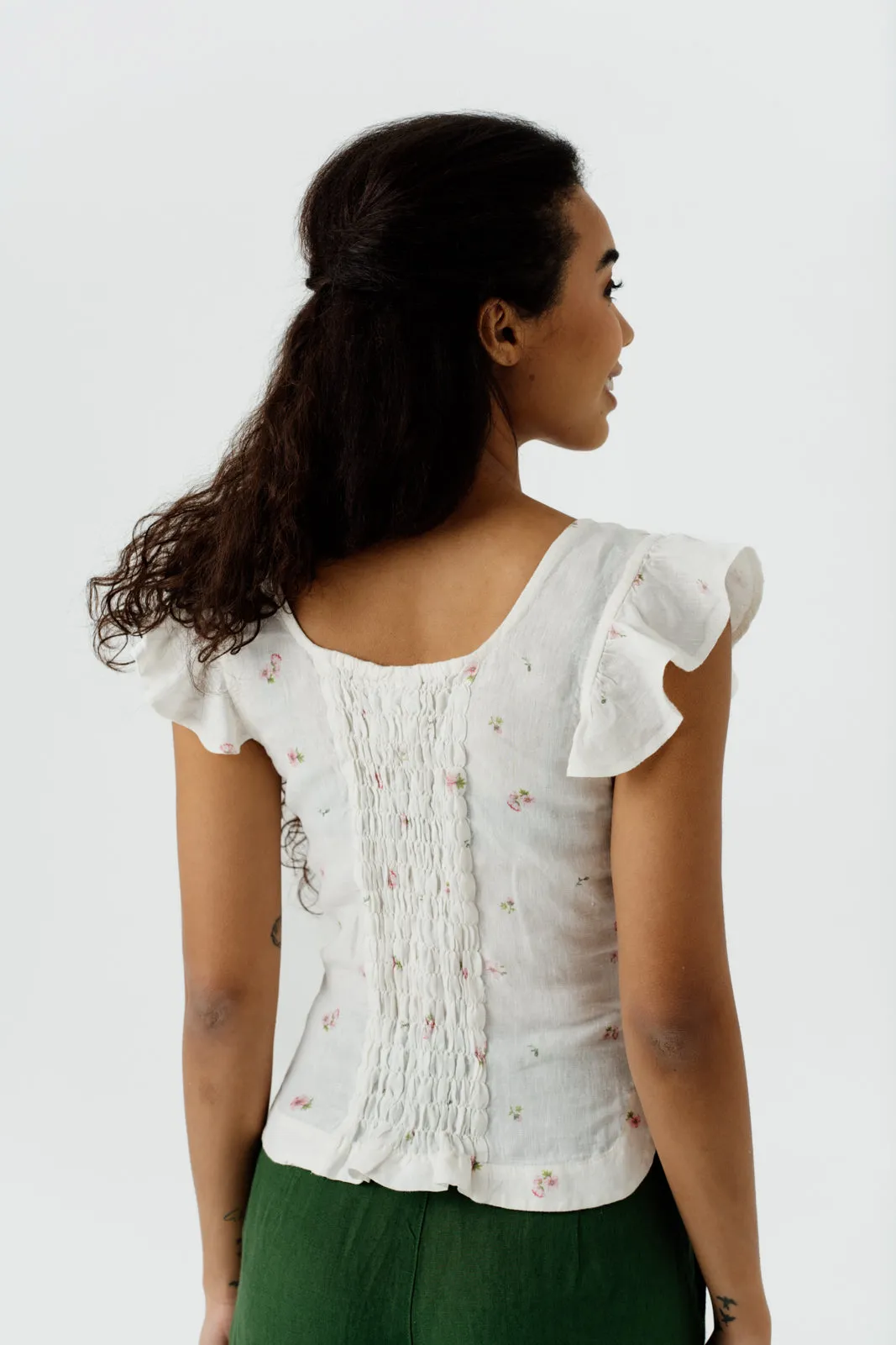 Carmen Top, Ruffle Sleeve, Apple Blossom
