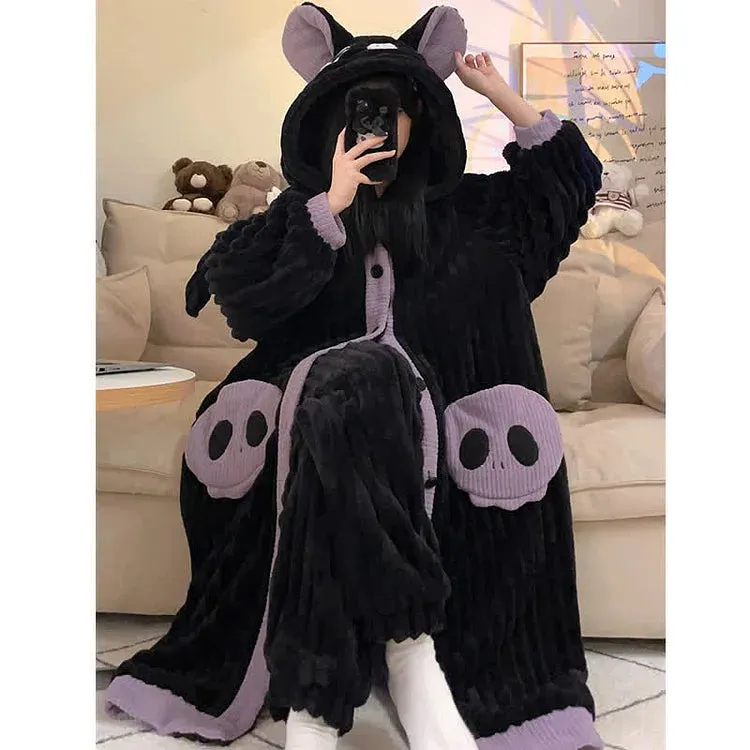 Cartoon Bat Plush Hooded Pajamas Set