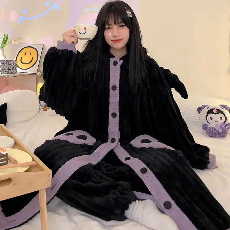 Cartoon Bat Plush Hooded Pajamas Set