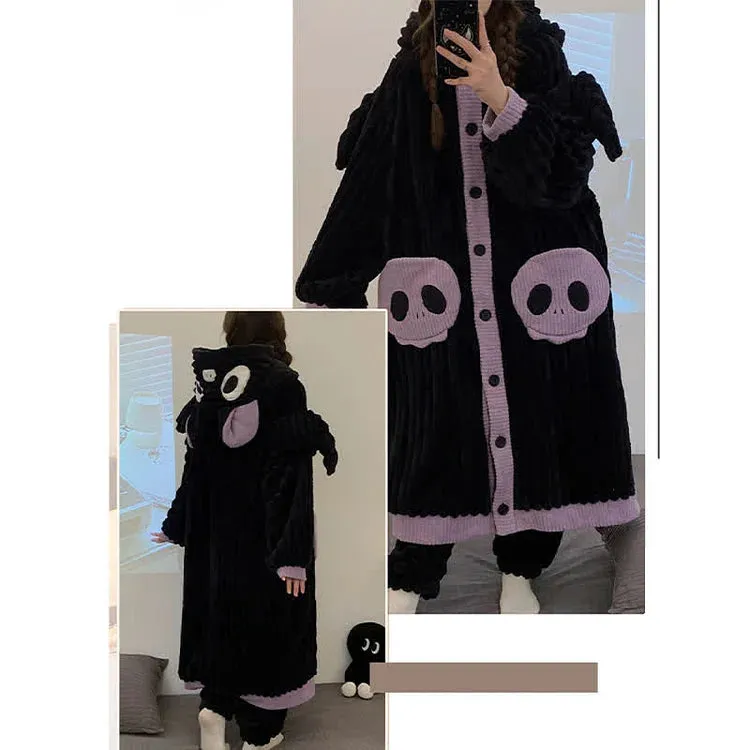 Cartoon Bat Plush Hooded Pajamas Set