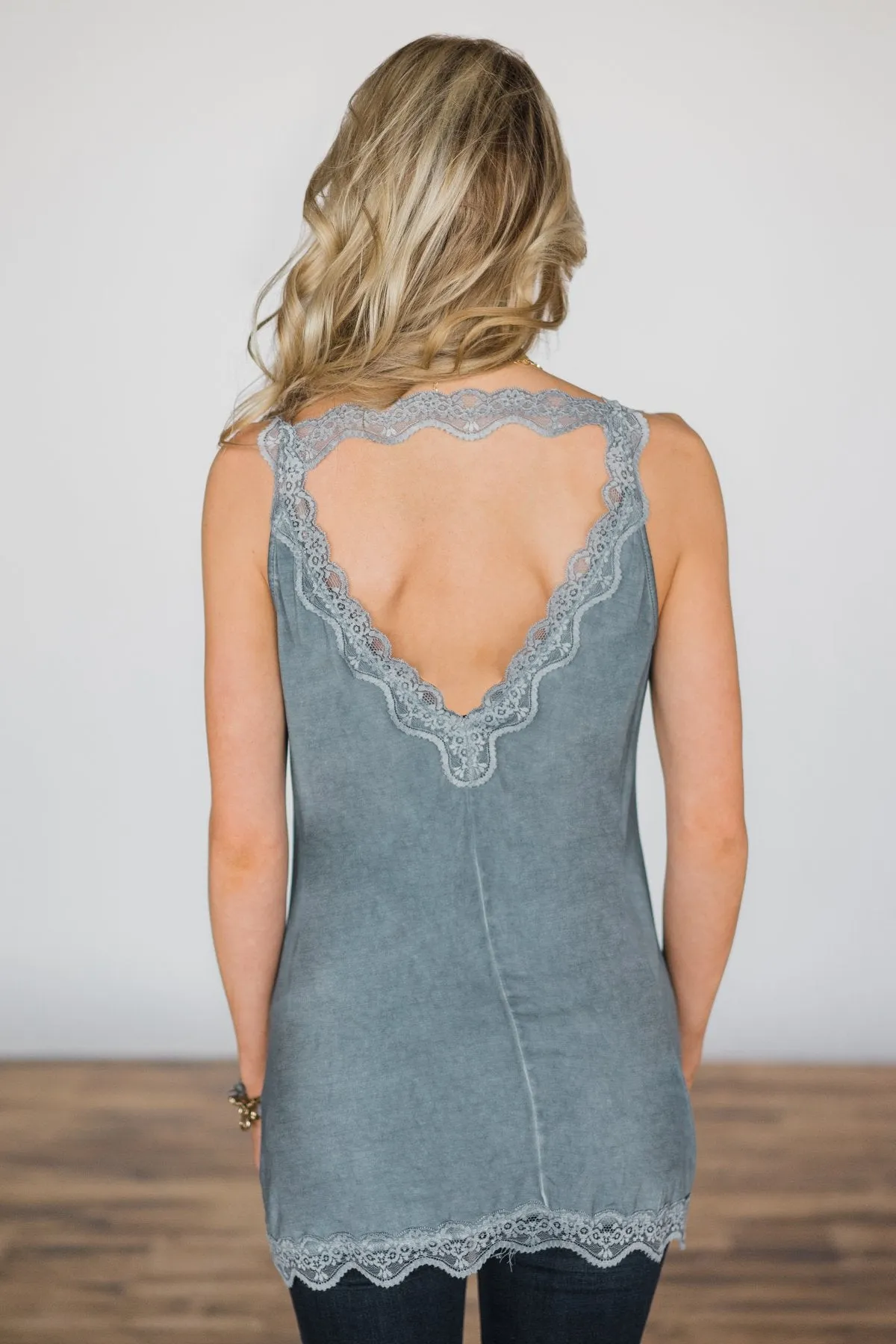 Cherished Moment Blue Lace Tank Top