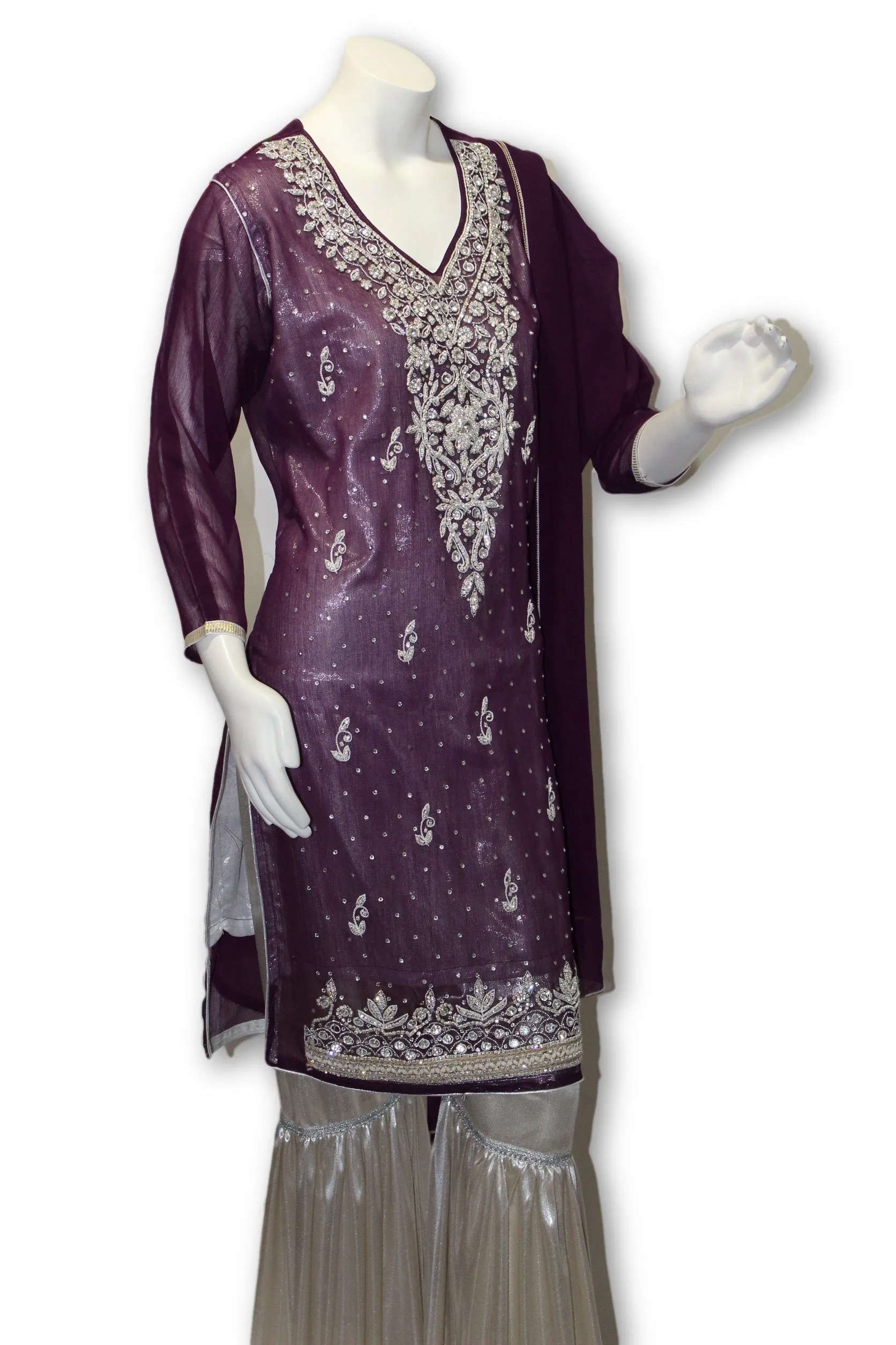 Chiffon Fancy Party Wear Gharara Pants 3 Pcs Pakistani Indian Dress
