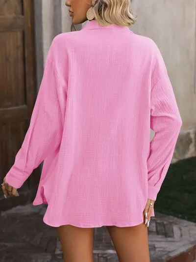 Chill Days Linen Button Up- 4 Colors (Pink, White, Tiffany Blue, Black)