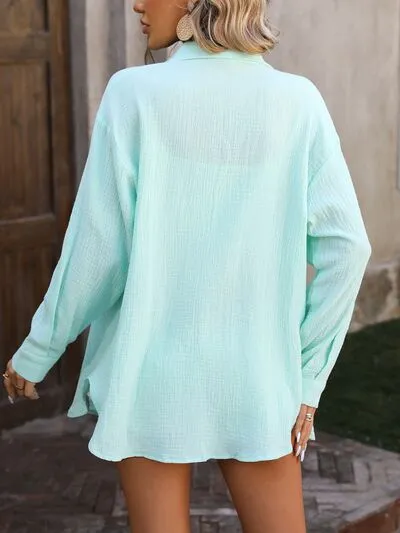 Chill Days Linen Button Up- 4 Colors (Pink, White, Tiffany Blue, Black)