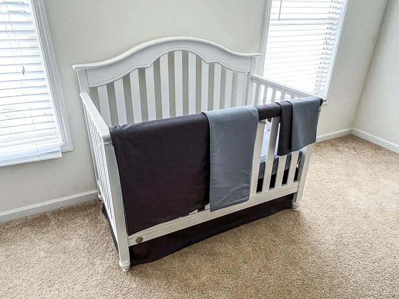 Coal Gray and Denim Blue Baby Crib Bedding Set All in One