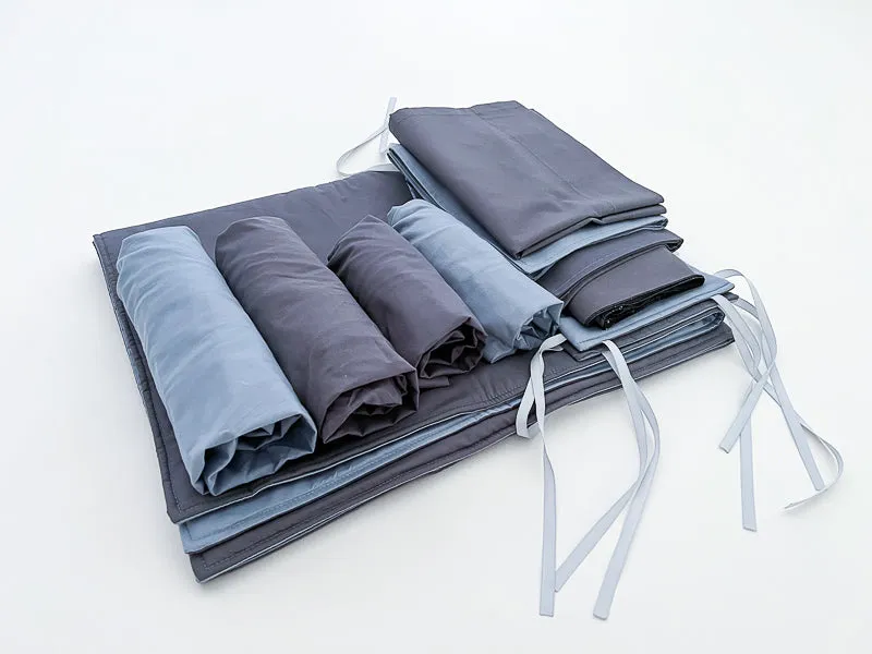 Coal Gray and Denim Blue Baby Crib Bedding Set All in One