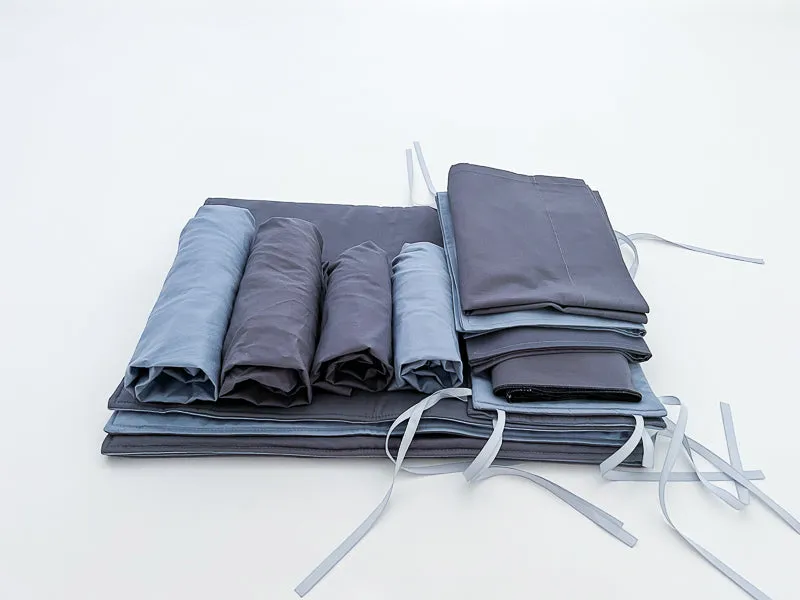 Coal Gray and Denim Blue Baby Crib Bedding Set All in One