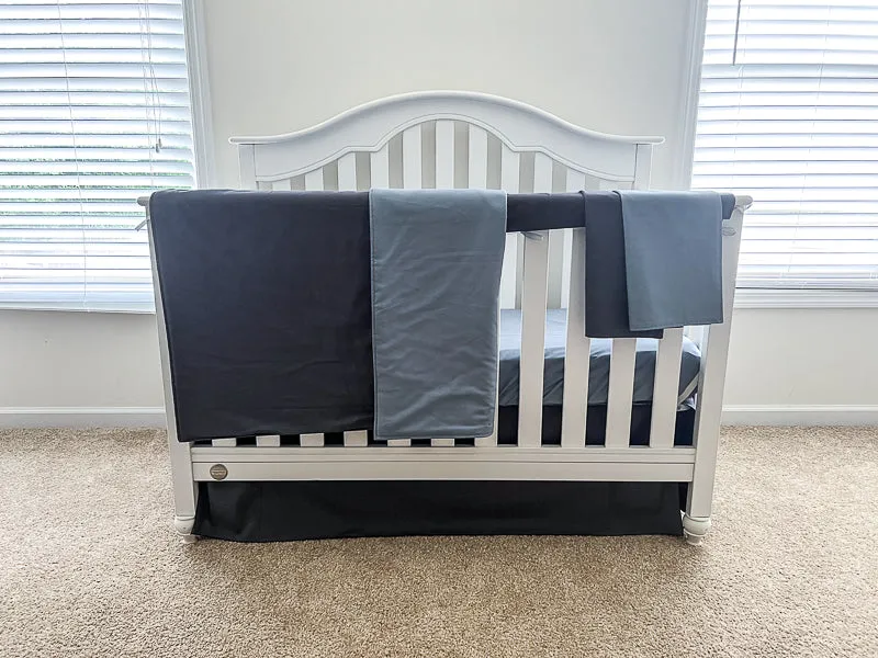 Coal Gray and Denim Blue Baby Crib Bedding Set All in One