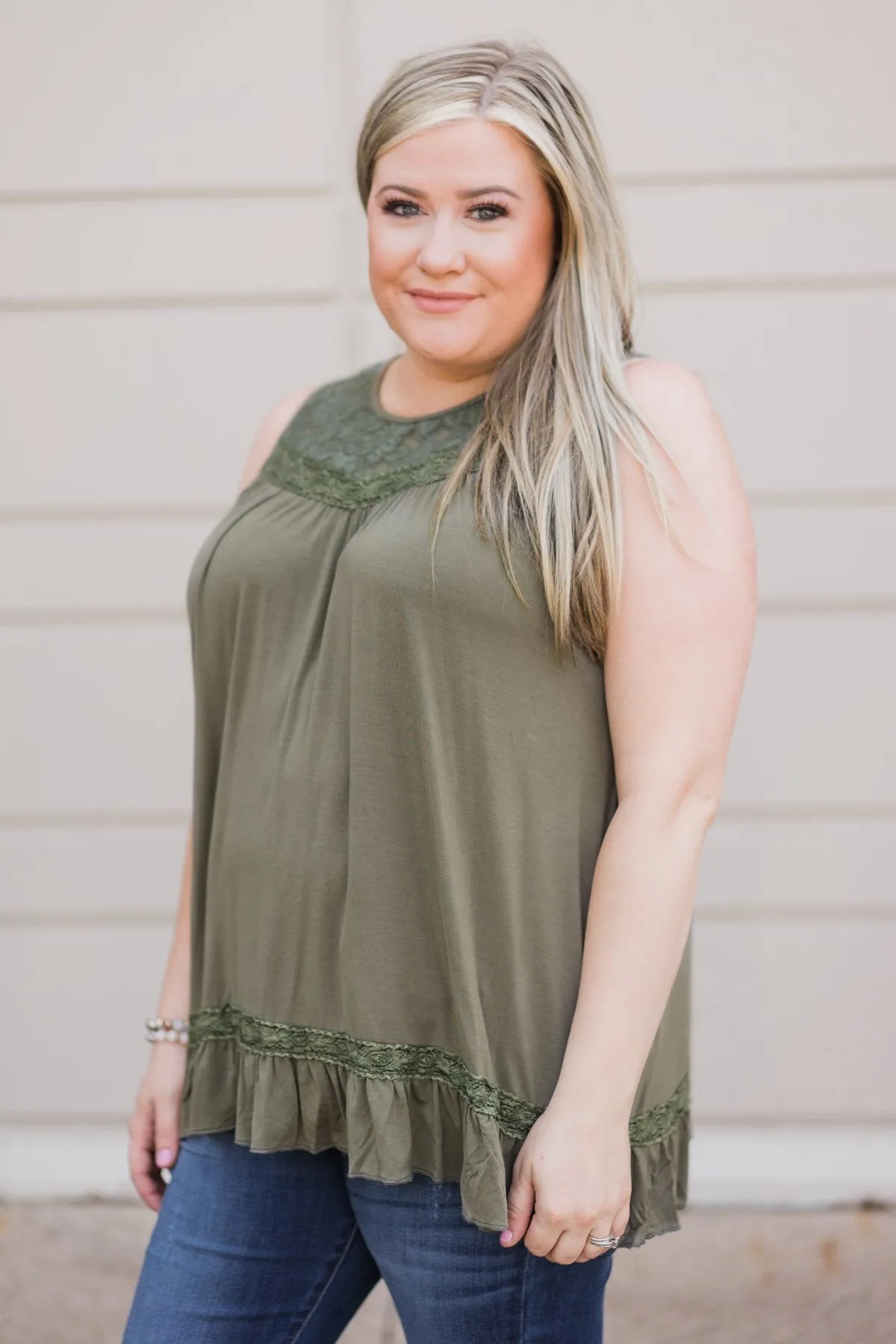 Coming Home Lace Tank- Olive