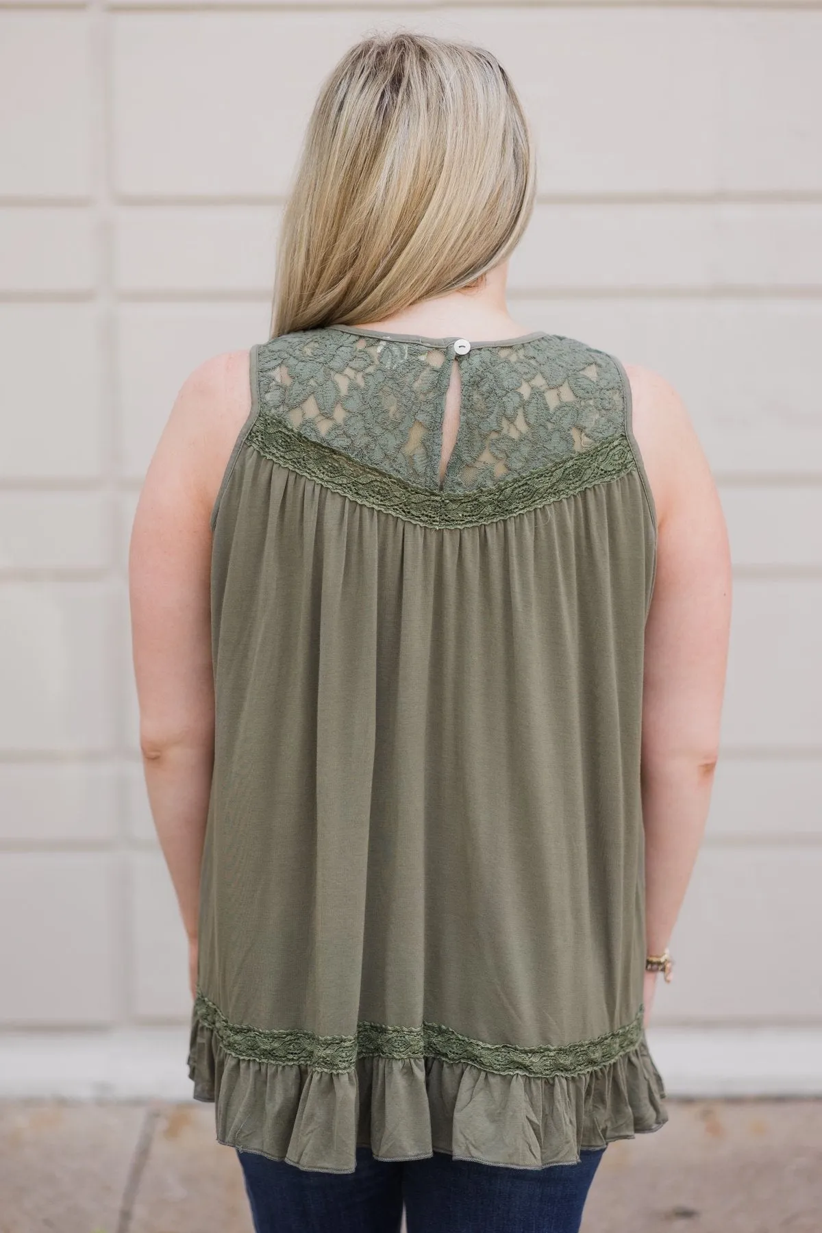 Coming Home Lace Tank- Olive
