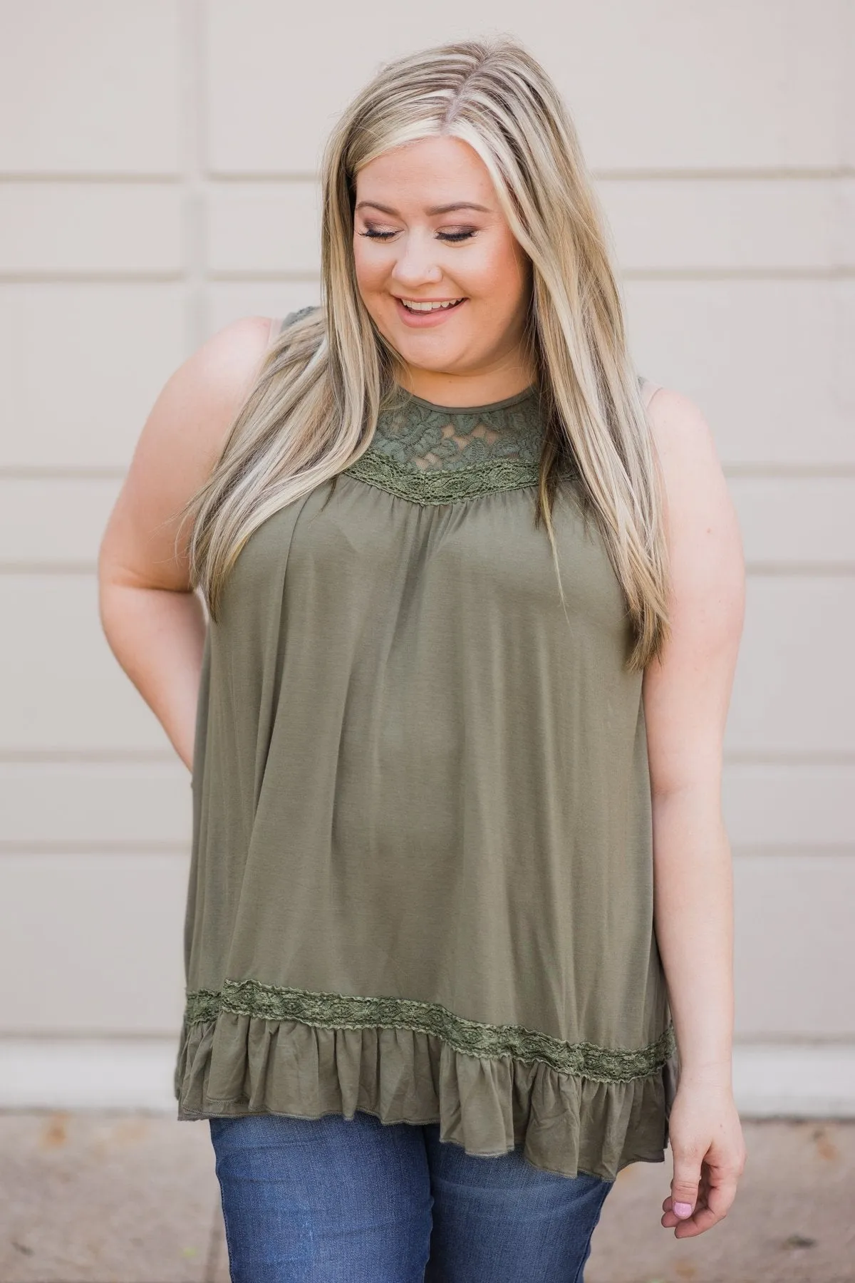 Coming Home Lace Tank- Olive