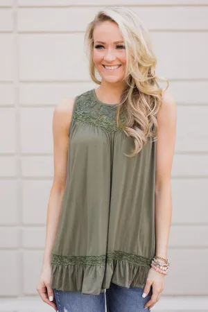 Coming Home Lace Tank- Olive