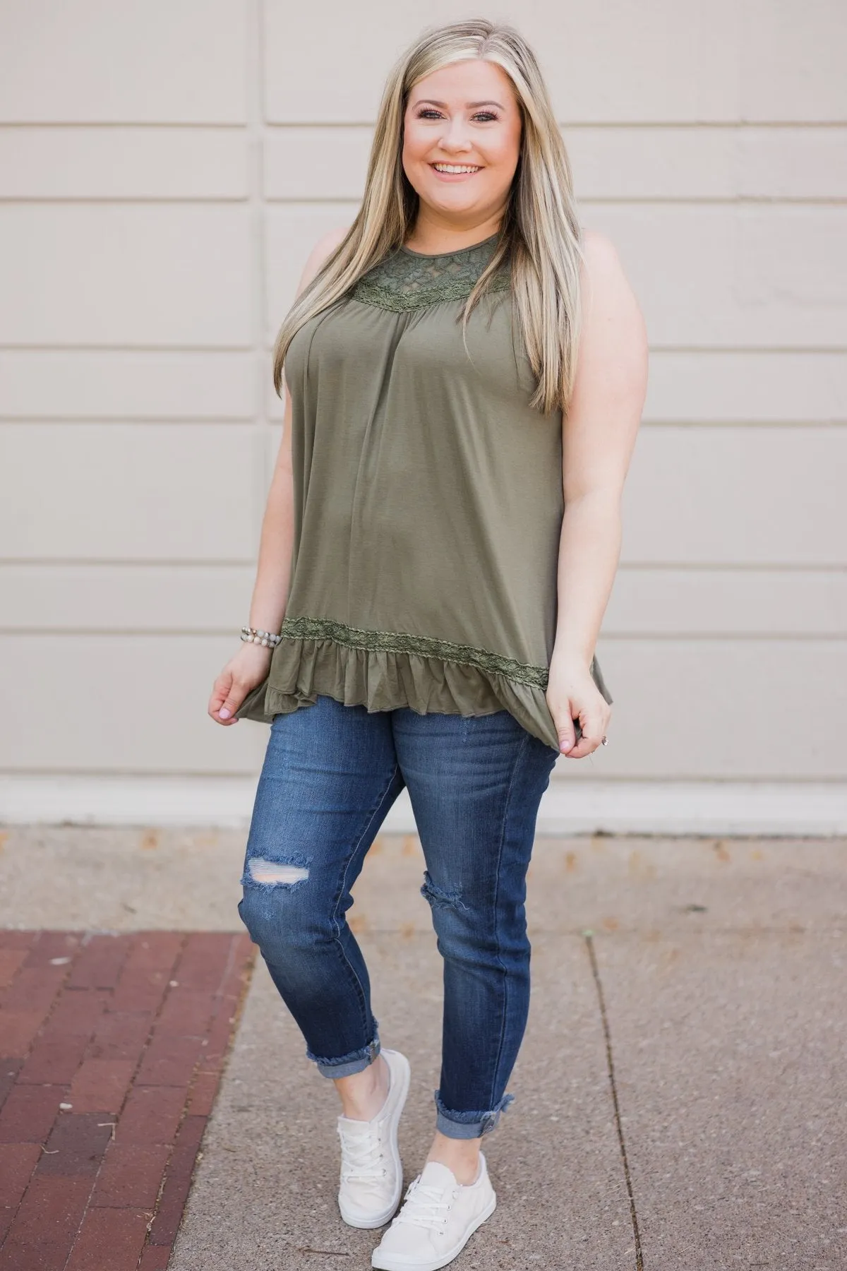 Coming Home Lace Tank- Olive