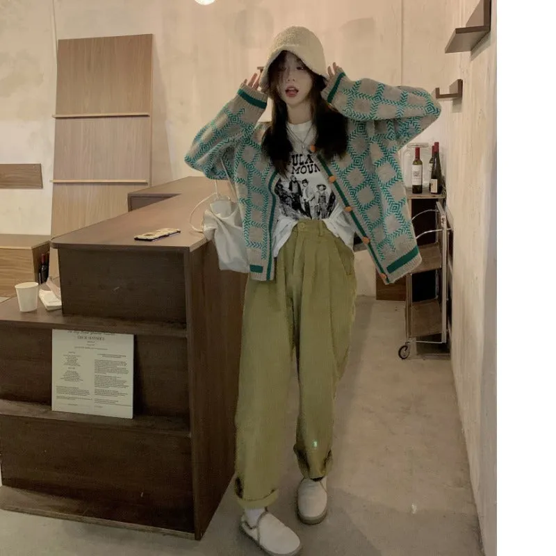 Contrasting Check Lazy Sweater Cardigan