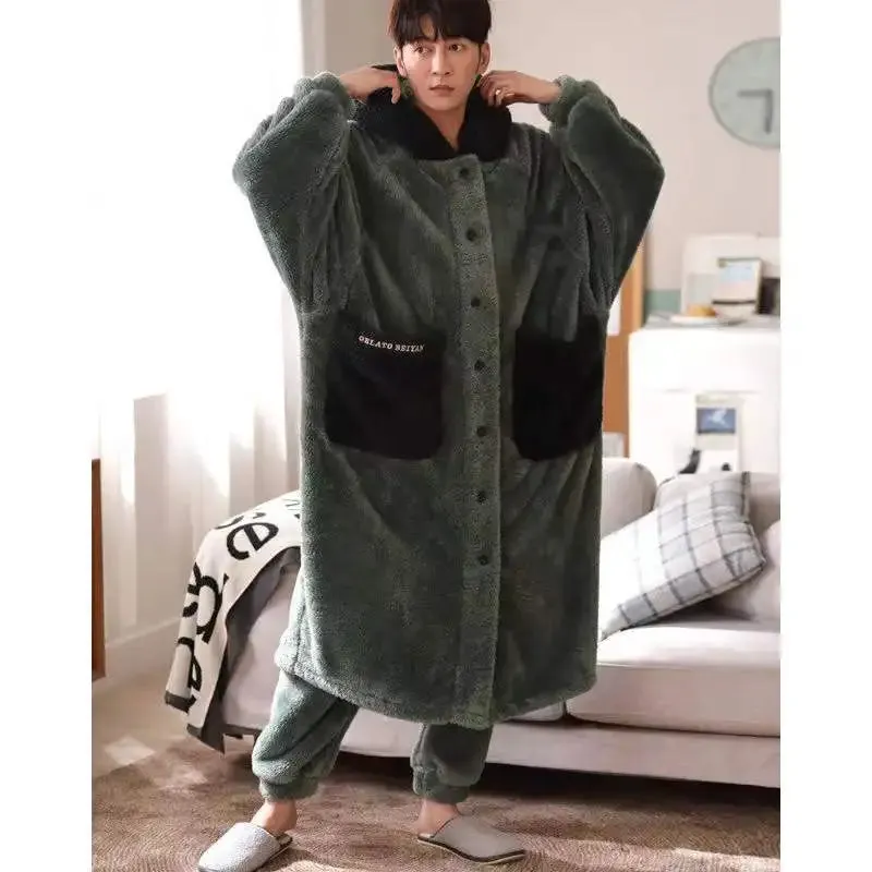 Coral Fleece Nightgown Men's Winter Plus Size Nightgown Suit Thicken