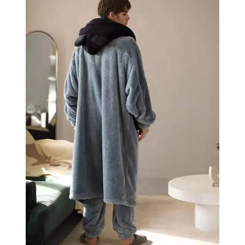 Coral Fleece Nightgown Men's Winter Plus Size Nightgown Suit Thicken