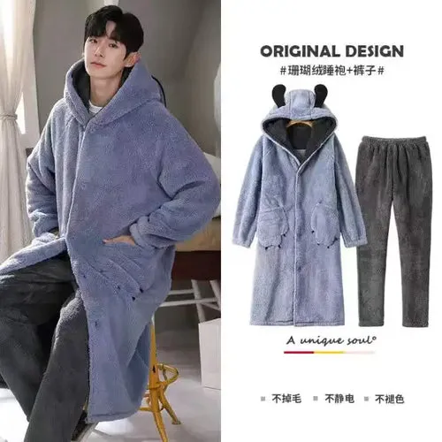 Coral Fleece Nightgown Men's Winter Plus Size Nightgown Suit Thicken