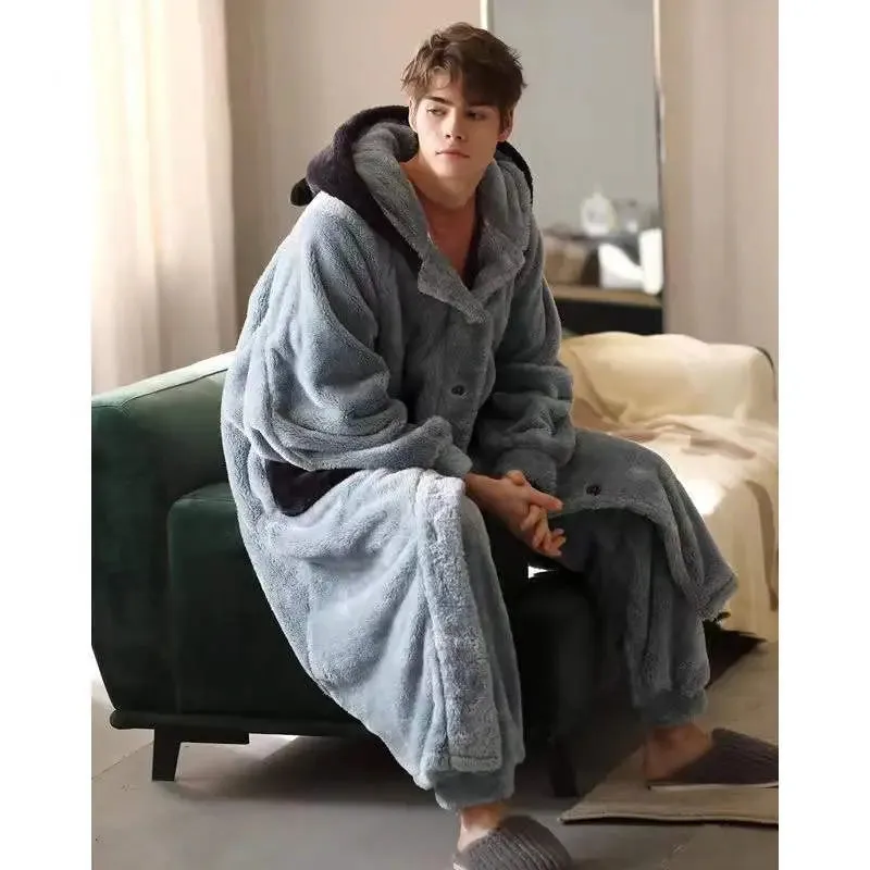 Coral Fleece Nightgown Men's Winter Plus Size Nightgown Suit Thicken