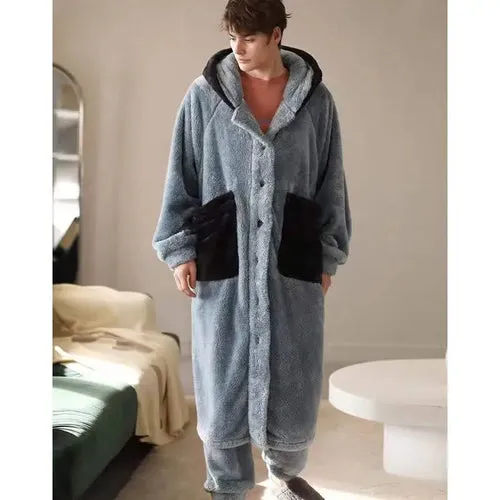 Coral Fleece Nightgown Men's Winter Plus Size Nightgown Suit Thicken