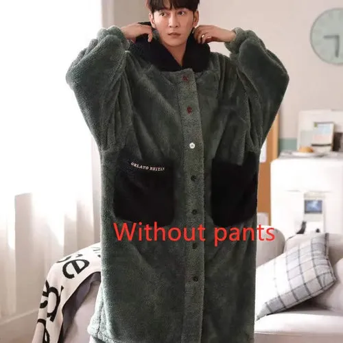 Coral Fleece Nightgown Men's Winter Plus Size Nightgown Suit Thicken