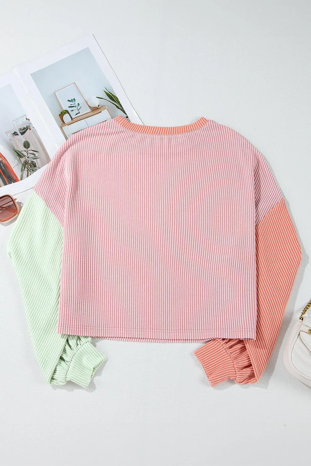 Corduroy Colorblock Slouchy Long Sleeve Sweater